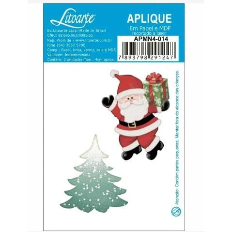 Aplique De MDF e Papel Natal - Papai Noel & Pinheiro - APMN4 - 014