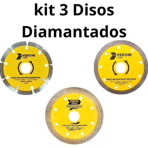 kit 3x Disco de Corte Diamantado Porcelanato Cerâmica Granito Madeira Disco Corte Diamantado Fertak