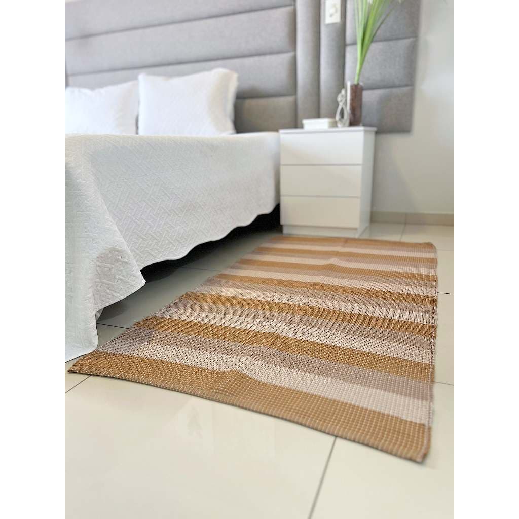 Tapete Médio Sala Quarto em Linha Listrado Sala/Quarto Bege e Mostarda