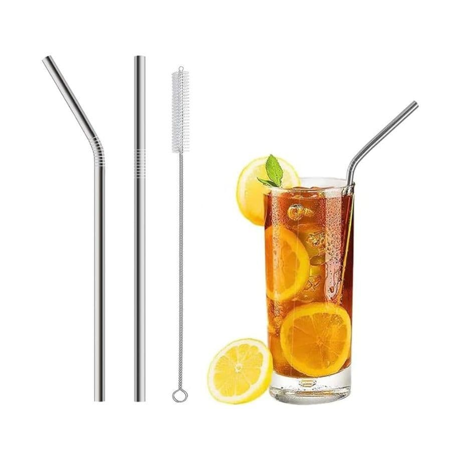 KIT 5 Canudos de Aço Inox Com Escova Limpeza Reutilizáveis Ecológicos Cada com 3 Peças