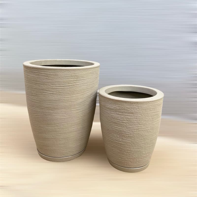 Kit 2 Vasos Polietileno para Plantas Decorativo Coluna Bojo Escovado com prato coletor N1 N2
