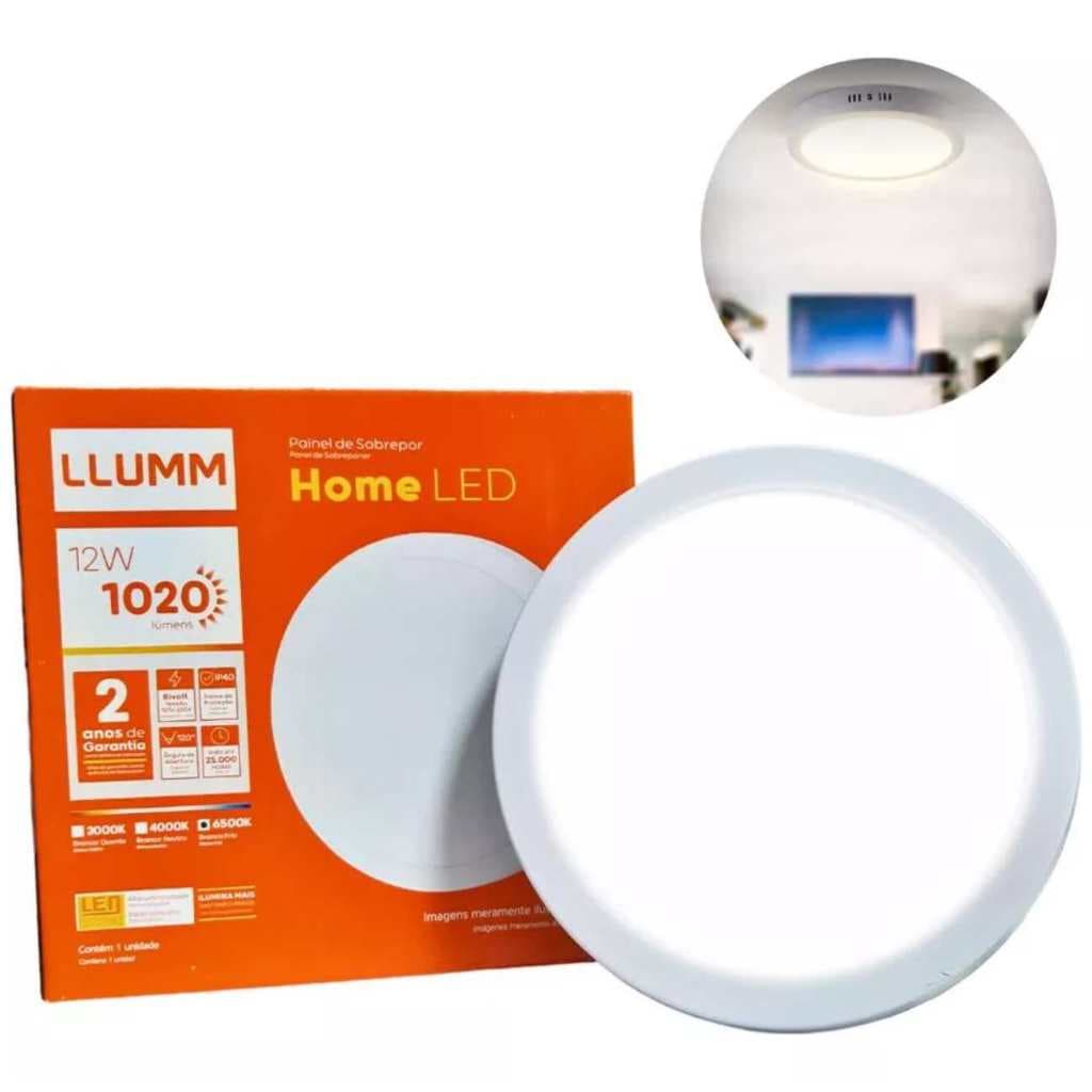 Painel Sobrepor Plafon De Led 12w Teto Redondo