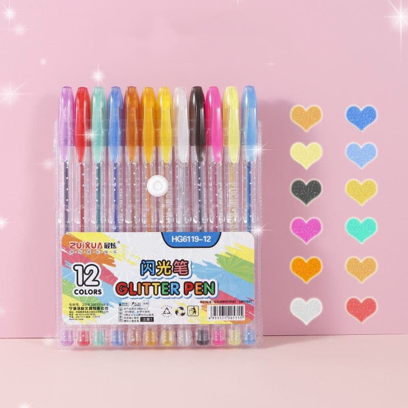 Novidade Kit com 12/24/36/48 Cores Caneta Gel ColorGel Tinta Glitter Pastel Neon Metal Escolar Ponta 1.0mm