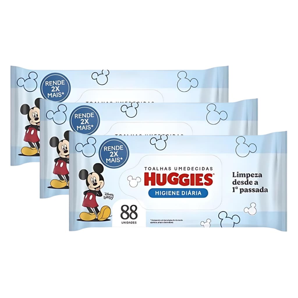 Kit 3x Lenço Umedecido Higiene Diária Huggies 88 cada
