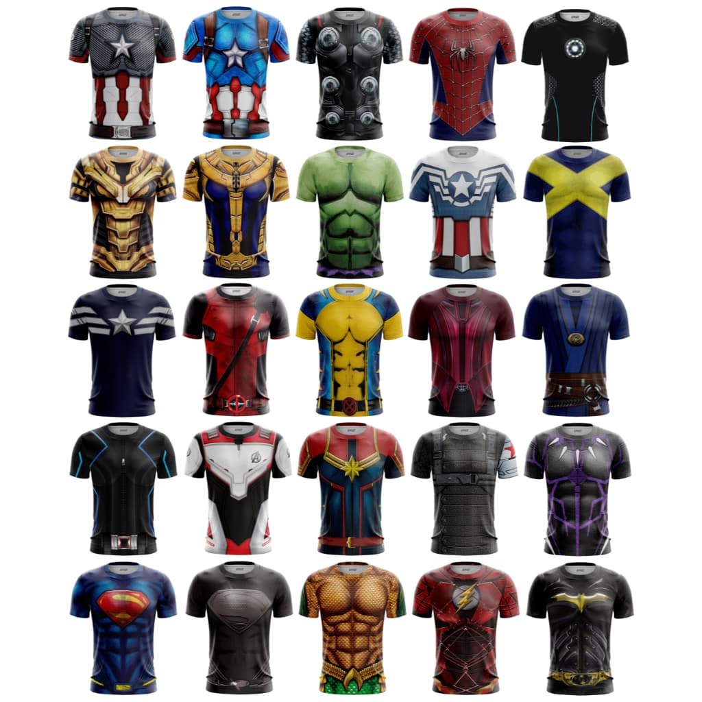 Camisa Camiseta Dryfit Premium  Super Heróis Traje 3d Deadpool Wolverine Capitão America com Proteção Uv Adulto Infantil