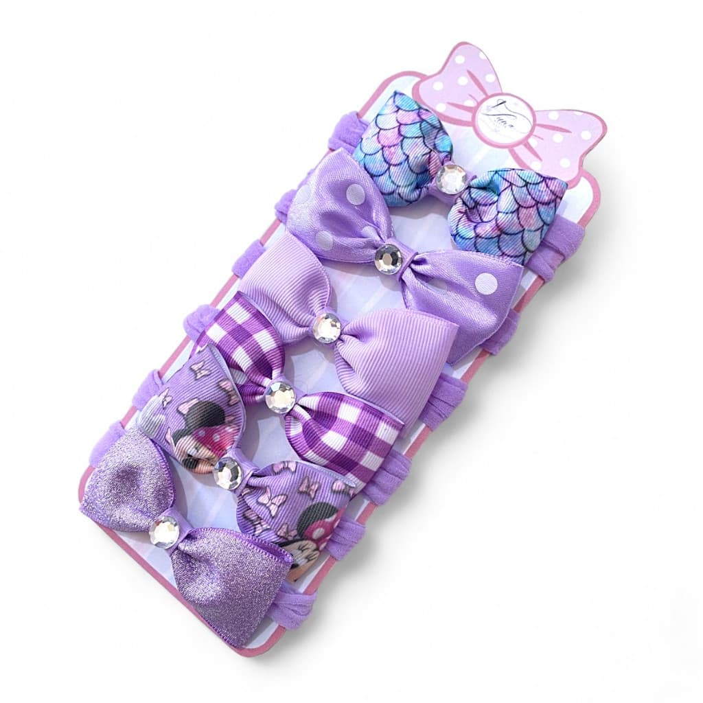 Laços de bebê Kit 6 Lacinhos de Bebê laços de cabelo infantil Tiarinha Faixinha Lilas Baby Rn