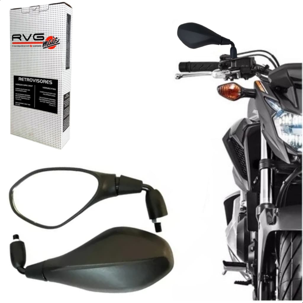 Retrovisor Bmw F800 RVG Haste Curta Rebaixada Lente Plana Rosca Para Honda