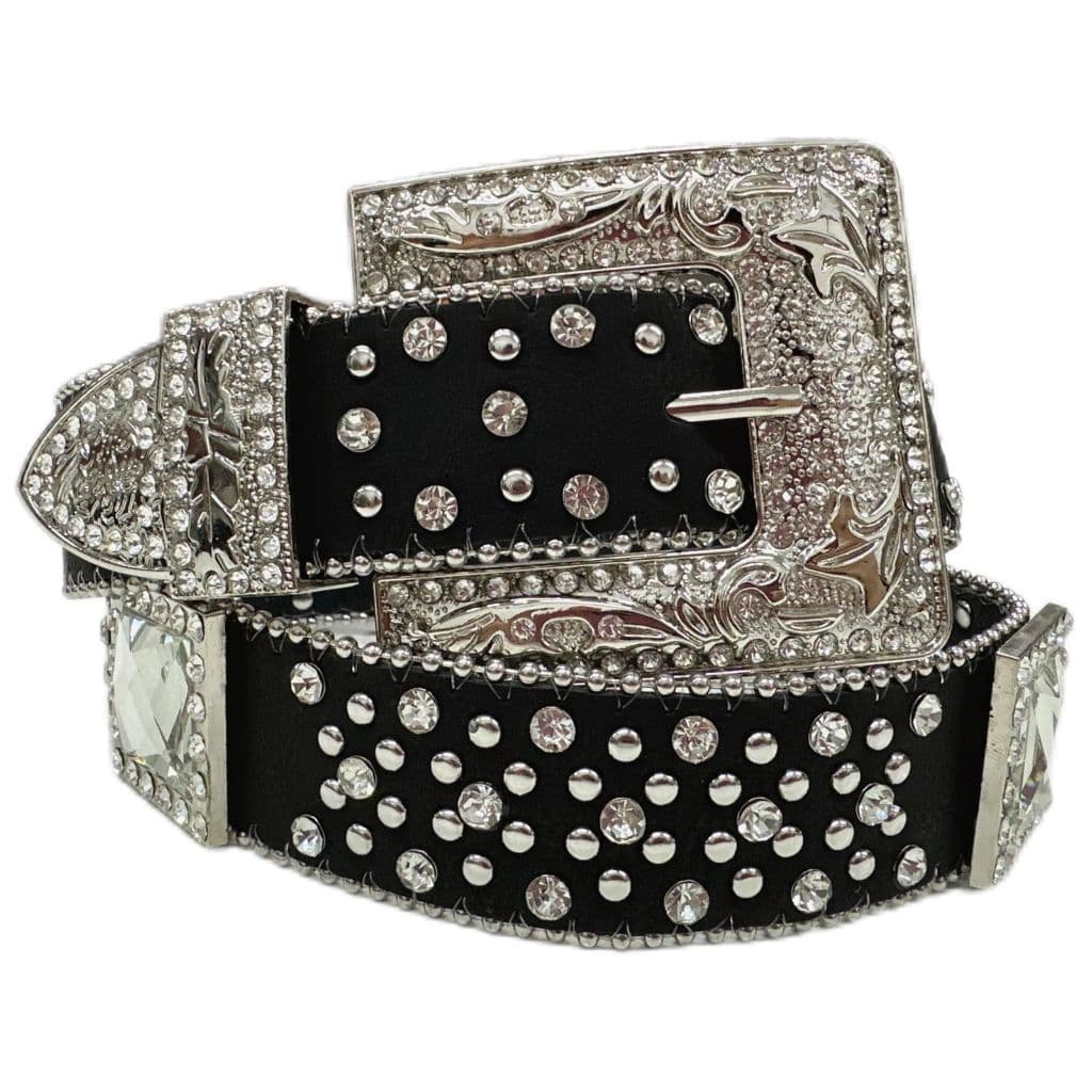 Cinto Feminino Fivela Quadrada Country Strass Brilho Prata Preto Pedraria cc-27-36