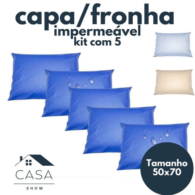 Kit com 5 Capas Fronha Para Travesseiro Impermeável Hospitalar 50x70 aproximadamente