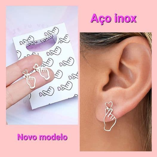 Brinco kpop aço inox Saranghae eu te amo coreano bts mão Kdrama  coreia coreano Koreia dorama Finger Heart  armys