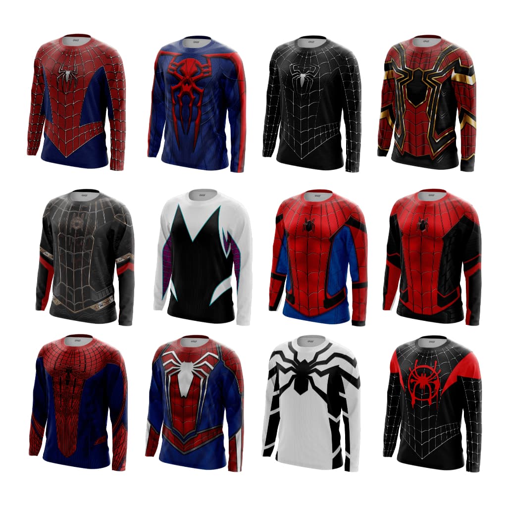 Camiseta Manga Comprida UV50 Herói Aranha 3D Dryfit Proteção Solar Camisa Geek Adulto Infantil