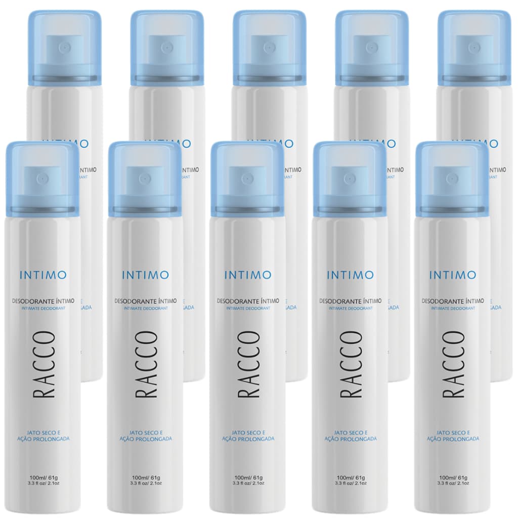 Kit 10 Desodorante Intimo Racco Jato Seco Spray Original 100ml Unissex Feminino Masculino