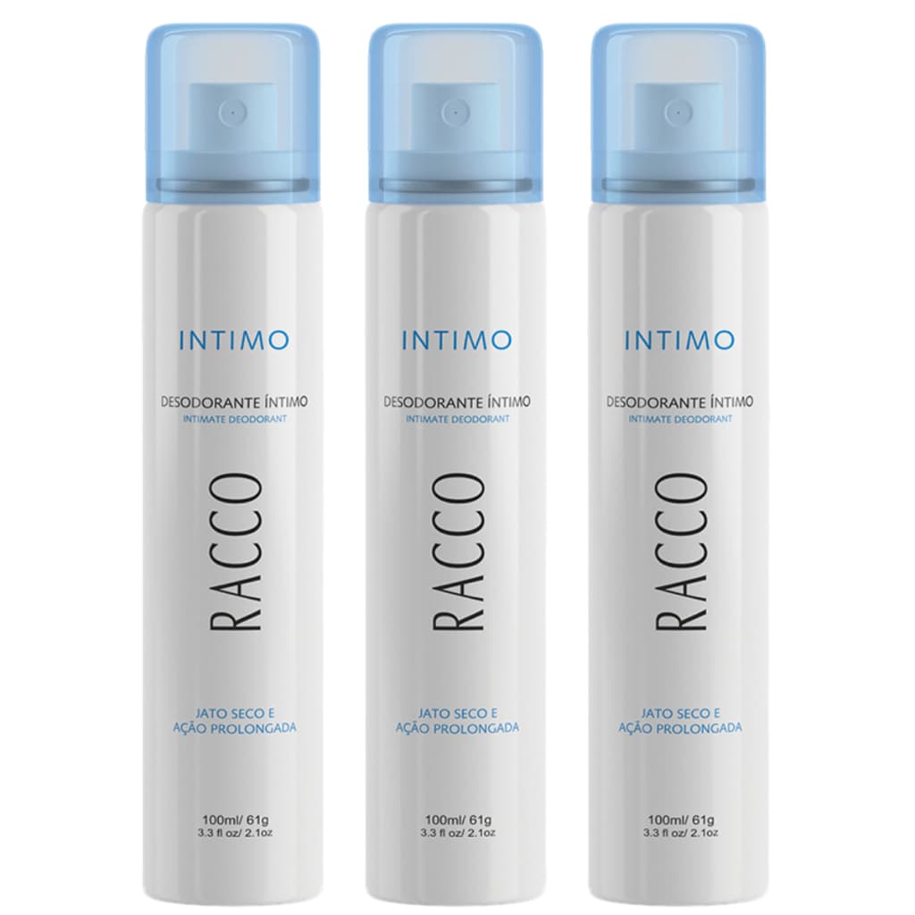 Kit 3 Desodorante Jato Seco Racco Íntimo Unissex Feminino Masculino Spray Ação Prolongada Original