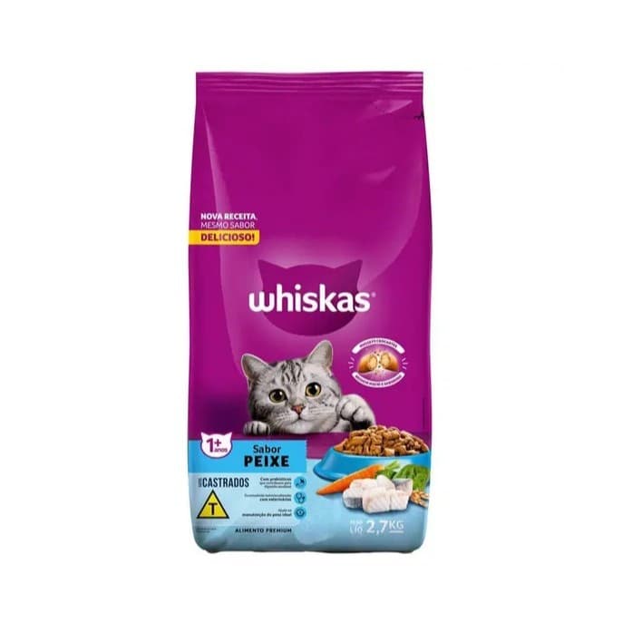 Ração para Gatos Castrados Whiskas Adultos 1+ Anos Sabor Peixe 2,7kg