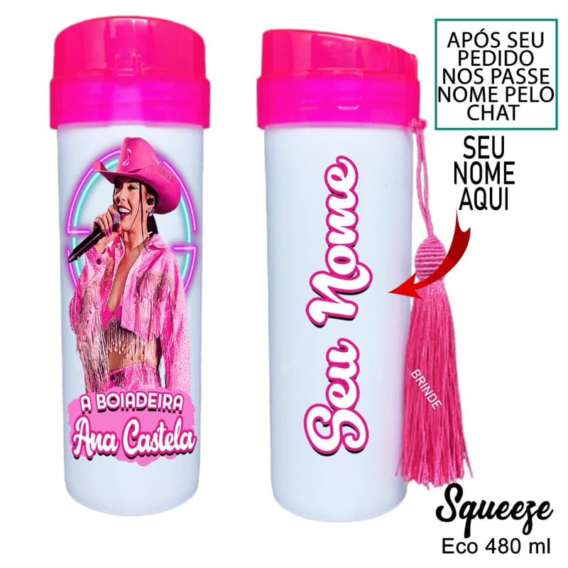 garrafa Squeze eco personalizada boiadeira Ana Castela com nome