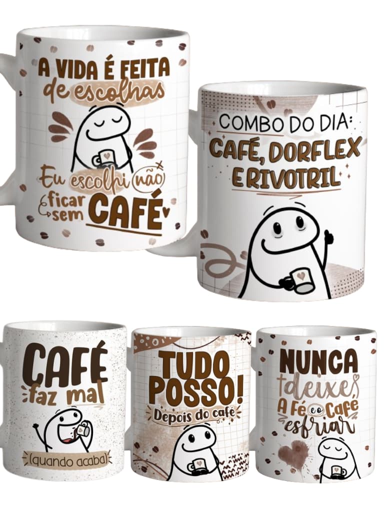 Caneca Personalizada Porcelana - Xícara com Frases e Engraçadas - Café - Bento Flork Meme Cafe - Xicara Personalizada
