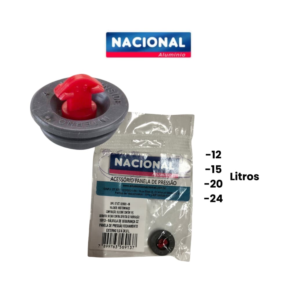 Válvula Segurança para Panela Pressão Nacional Fechamento Externo 5-7,5-10-12-15-20-24 Lts