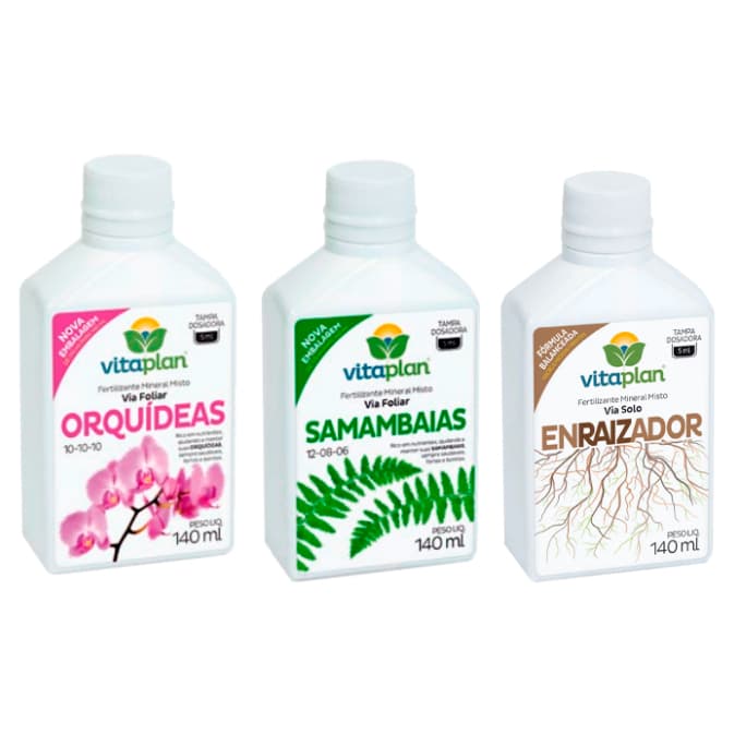 Kit 03 Un - Fertilizantes Orquidea 140 ml + Samambaia 140 ml + Enraizador Liquido 140 ml - Vitaplan