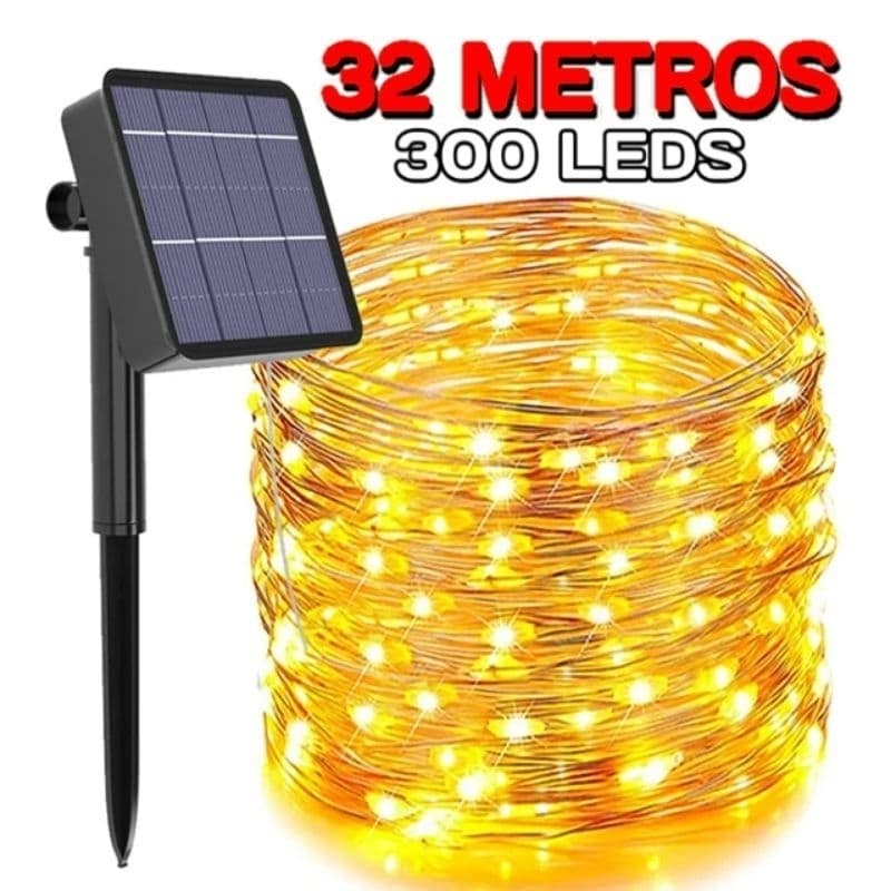 Pisca pisca 32 metros fio de fada solar led 300 lampadas luz amarelo e branca