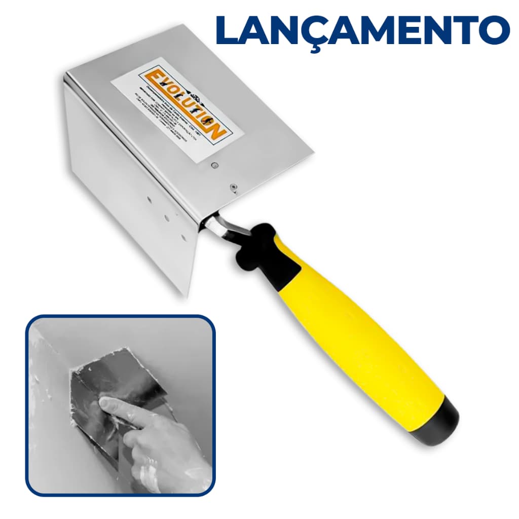 Desempenadeira de Aço Inox Canto Interno Evolution Inoxidável Cabo Emborrachado Para Acabamento 1401