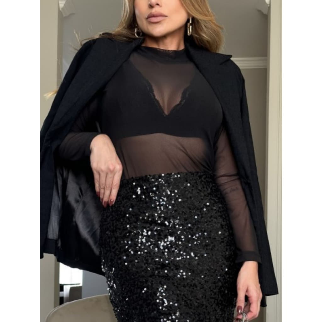 Blusa Tule Transparente Feminina Segunda Pele Manga Longa Frio