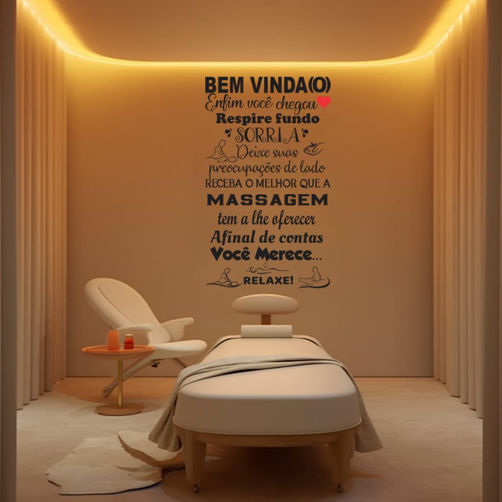 Adesivo de Parede Bem Vindo Massagem Decorativo para Sala de Estetica