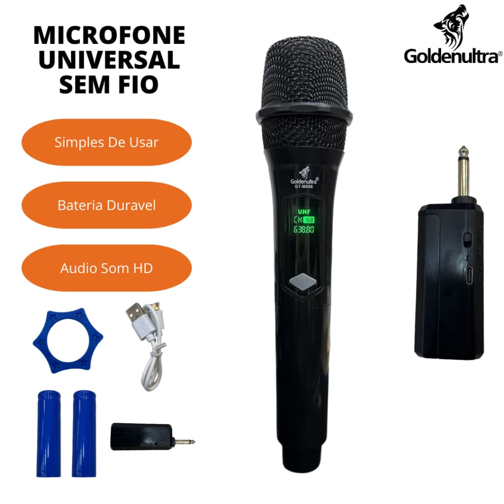 Microfone Profissional Sem Fio Recarregavel Dinamico Karaoke Apresentação