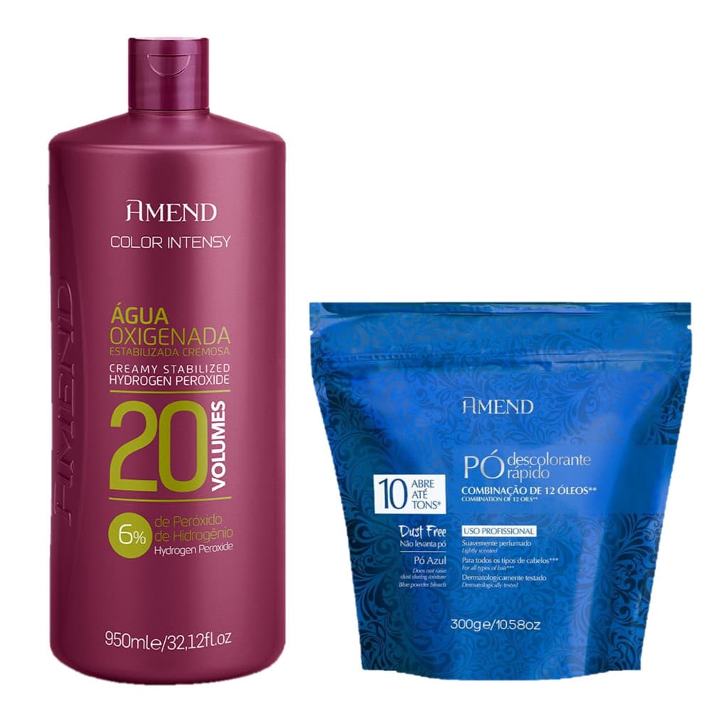 Amend Kit OX Color Intensy 20 Vol 950ml + Pó Descolorante Combinação De 12 Óleos 300g