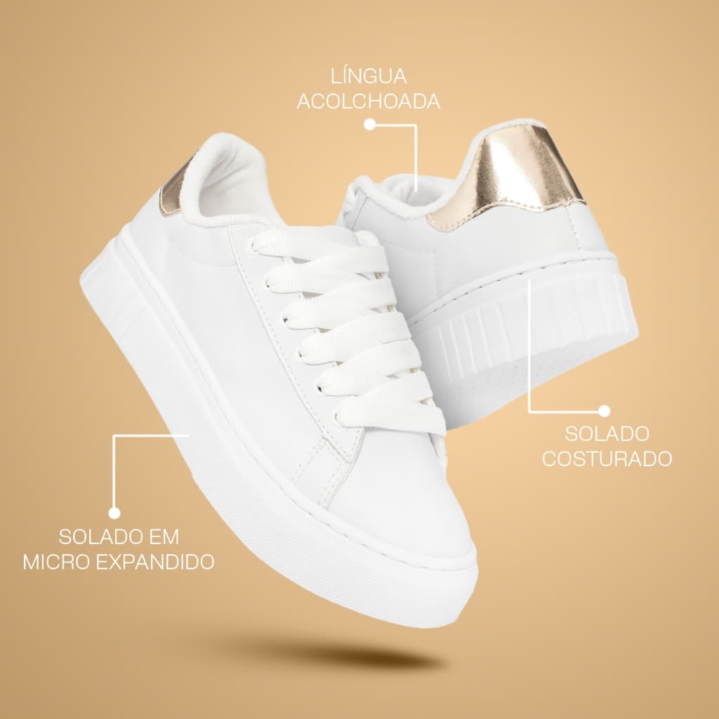 Tênis Feminino Casual Branco original Lançamento Sola Alta 33 ao 39 escolar faculdade trabalho