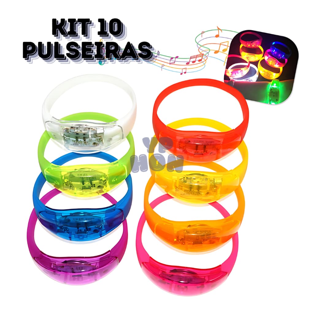 Kit 10 Pulseira de LED Ativada por Som Música e Movimento - Acompanhe o Ritmo da Festa