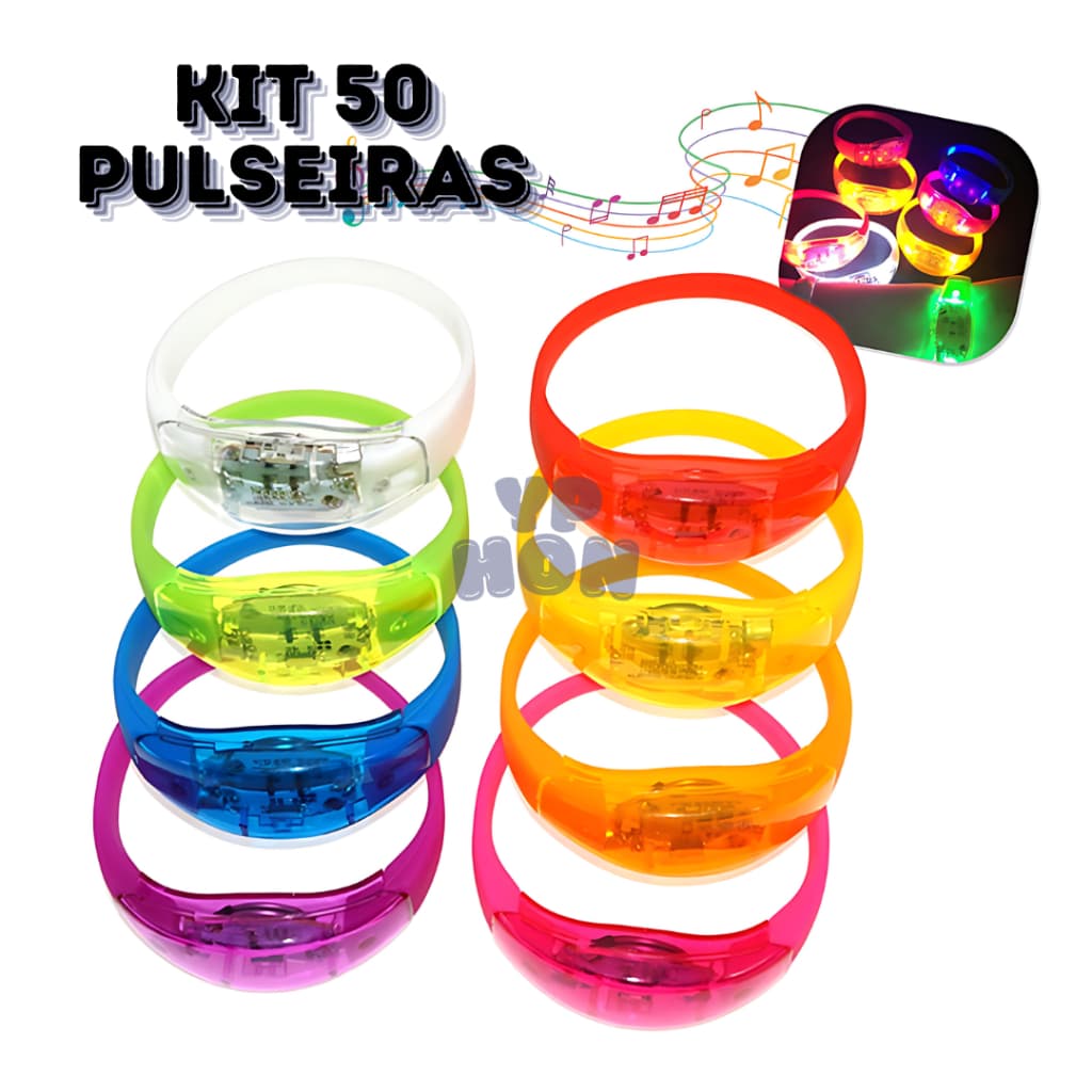 Kit 50 Pulseiras de LED Ativada por Som, Música e Movimento: Acompanhe o Ritmo da Festa