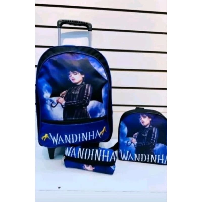 kit Mochila com Rodinha Lancheira e Estojo Wandinha Adams Vandinha