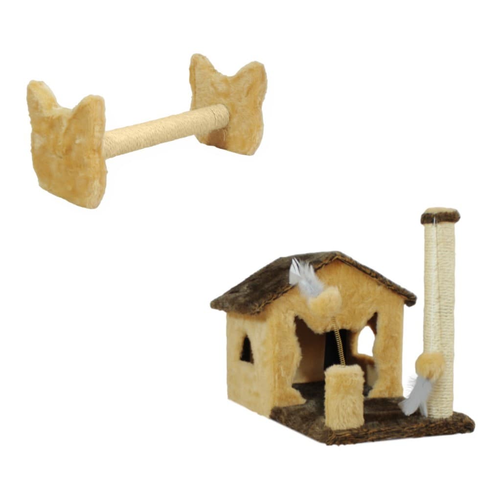Arranhador Gato KIT Poste com BASES de GATO + Casinha com 2 Brinquedos  - Miupet