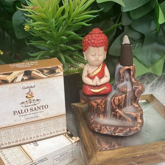 Kit Incensário Efeito Cascata Buda Baby + 10 Cones Cascata de Fumaça