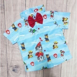 Camisa Menino Infantil Linha Premium Temático Patrulha Canina +Gravata