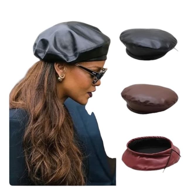 Boina  Feminina Francesa Couro Pu Moda Luxo Outorno-inverno