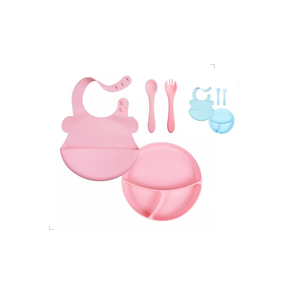 Kit Alimentação Bebê Infantil Silicone Prato Babador Talher