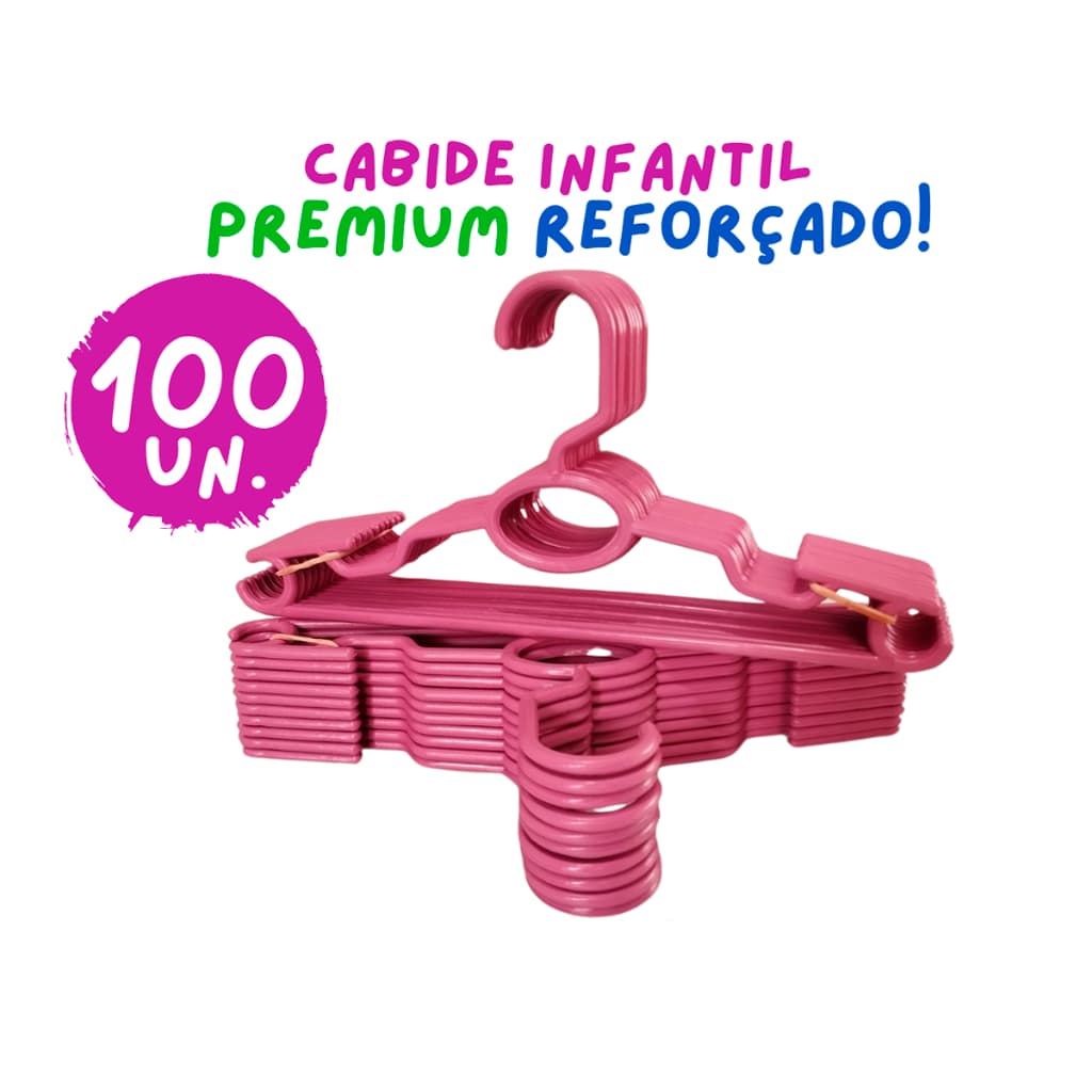Kit 100 Cabides Infantil Bebê Baby Reforçado Rosa Plástico Cruzeta Roupa Resistente Premium