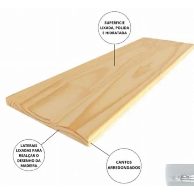 Prateleira Em Pinus Natural Com Acabamento Arredondado Liso  60cm X 20cm ou 1mt x 25 cm