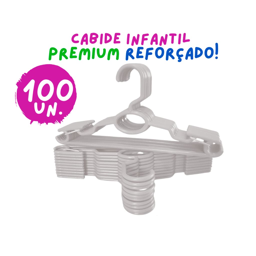 Kit 100 Cabides Infantil Bebê Baby Reforçado Branco Plástico Cruzeta Roupa Resistente Premium