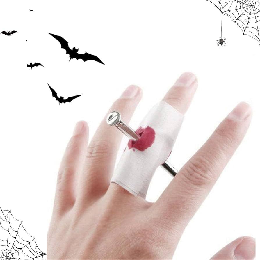 ANEL DEDO MACHUCADO CURATIVO COM PREGO FANTASIA DIVERTIDA FESTA HALLOWEEN