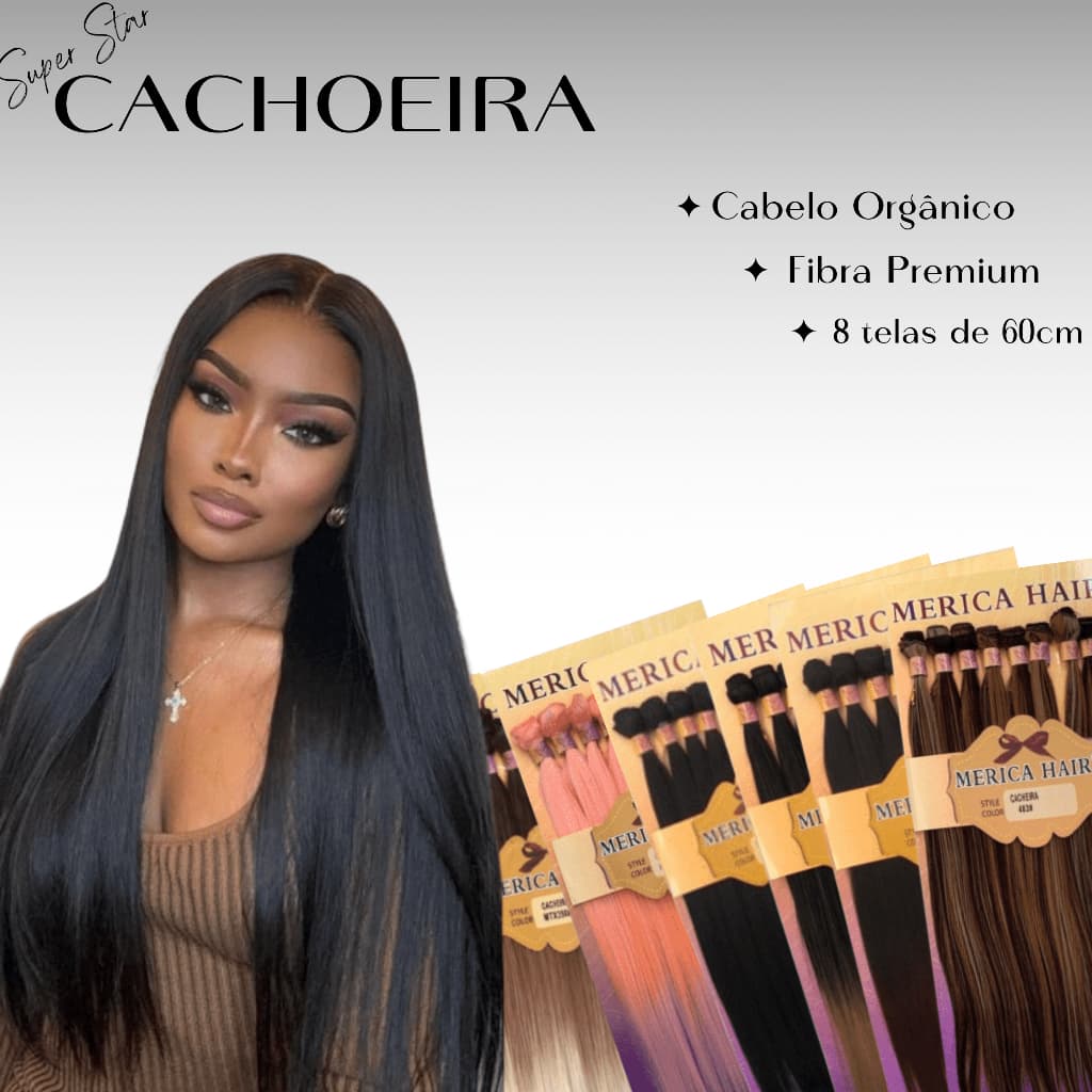 Super Star Mega Hair Cachoeira Cabelo Orgânico Liso Fibra Premium 60cm 270g