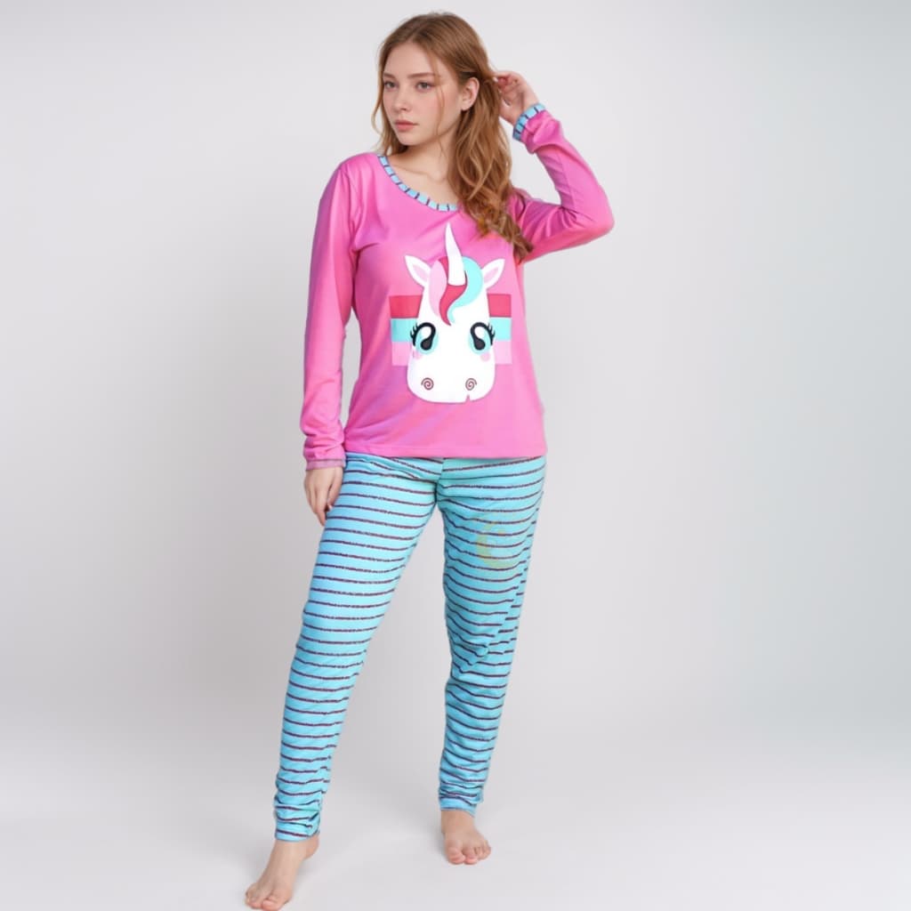 Pijama Feminino Longo de Inverno Adulto Calça comprida Frio Conjunto Manga comprida Stitch