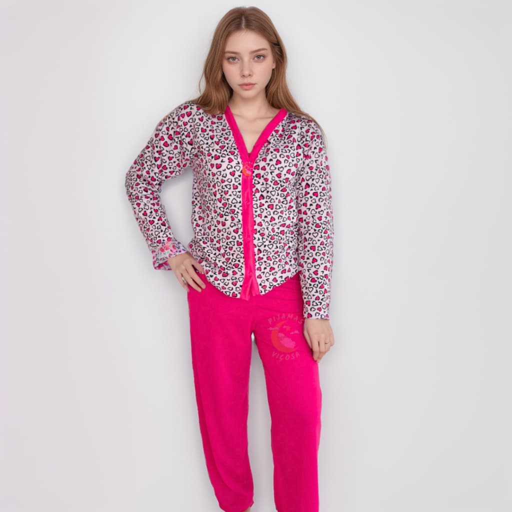 Pijama de Frio estampado com botões estampado cirúrgico amamentar  Pijama Inverno