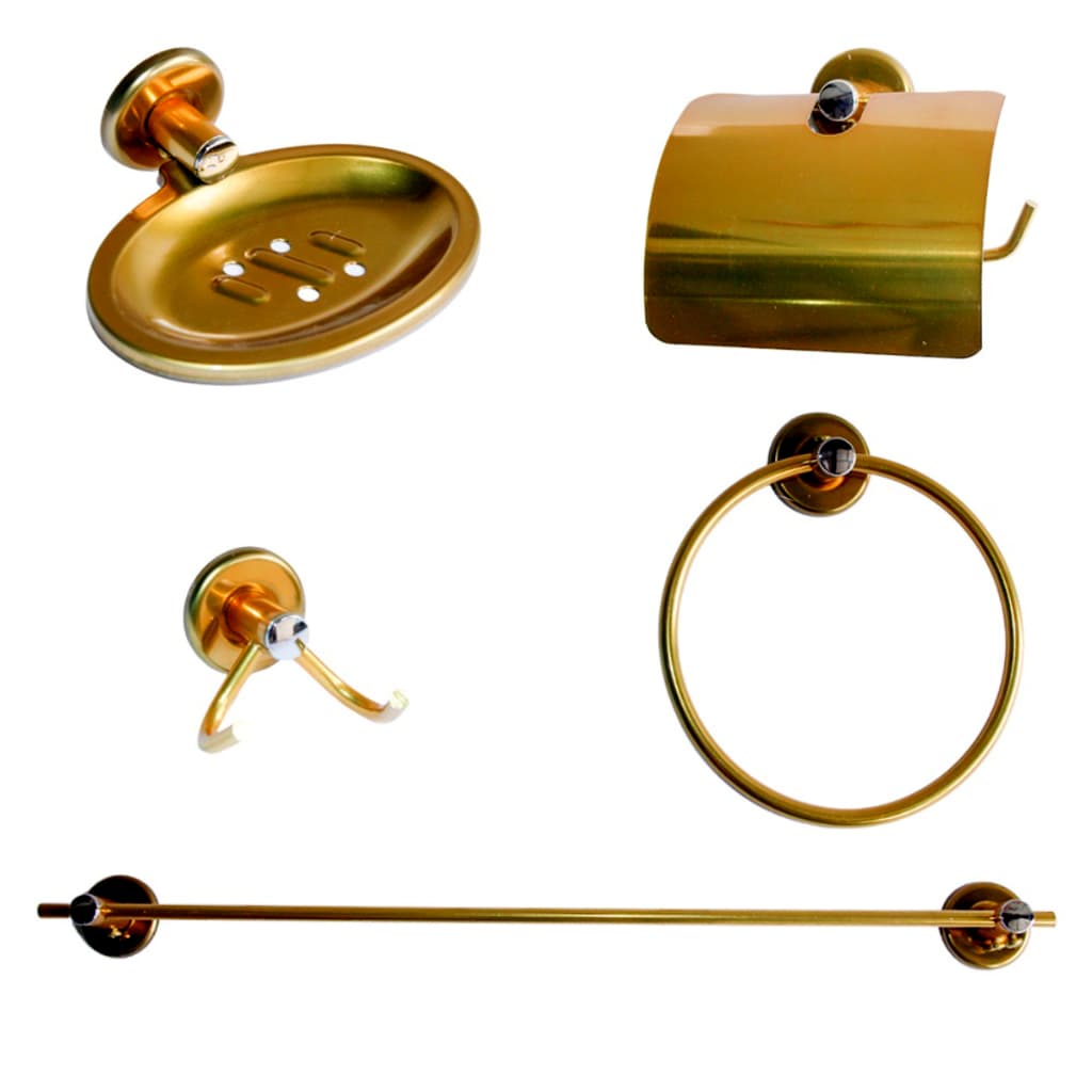 Kit Acessórios Para Banheiro Luxo Gold Aço Inox 5 Peças Stander Dourado