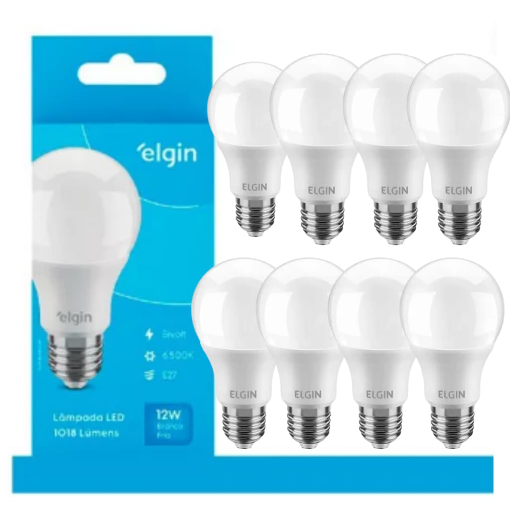 Kit 8 Lâmpadas Led Bulbo 12W 6500k Branco Frio Elgin