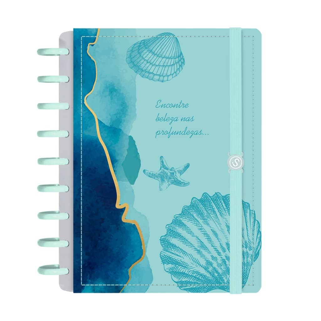 Caderno De Disco + Iscool Inteligente 140 Fls Capa Dura Oceania Conchas