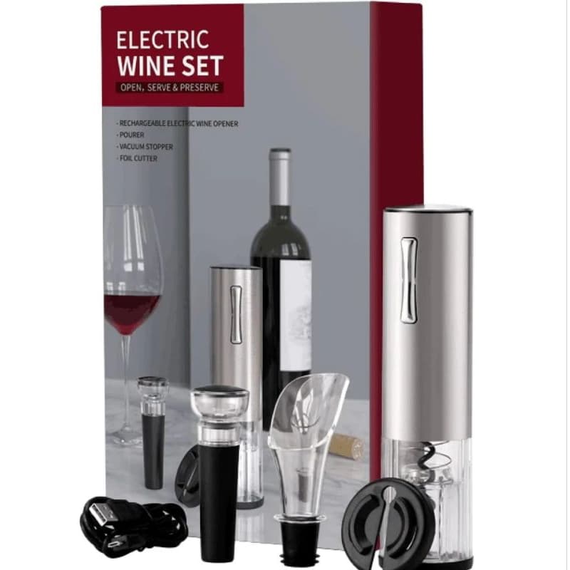 Abridor Cortador Vinho Elétrico Recarregável Saca Rolha Profissional Com Cabo USB Linha Premium