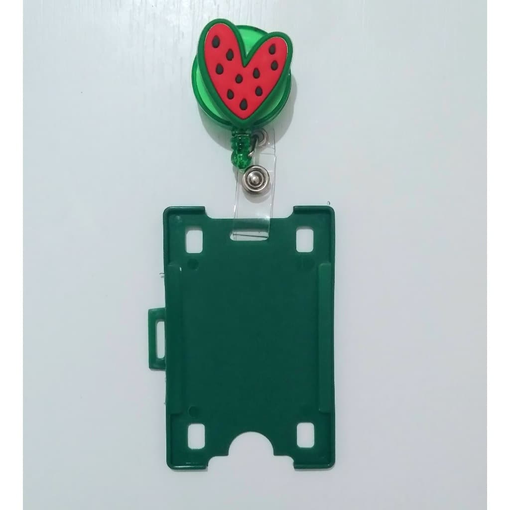 Kit porta crachá retrátil Melancia + porta cartão verde