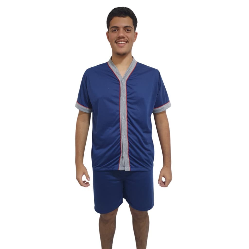 Pijama Masculino De Botões Manga Curta e Short Pijama Confortável Verão
